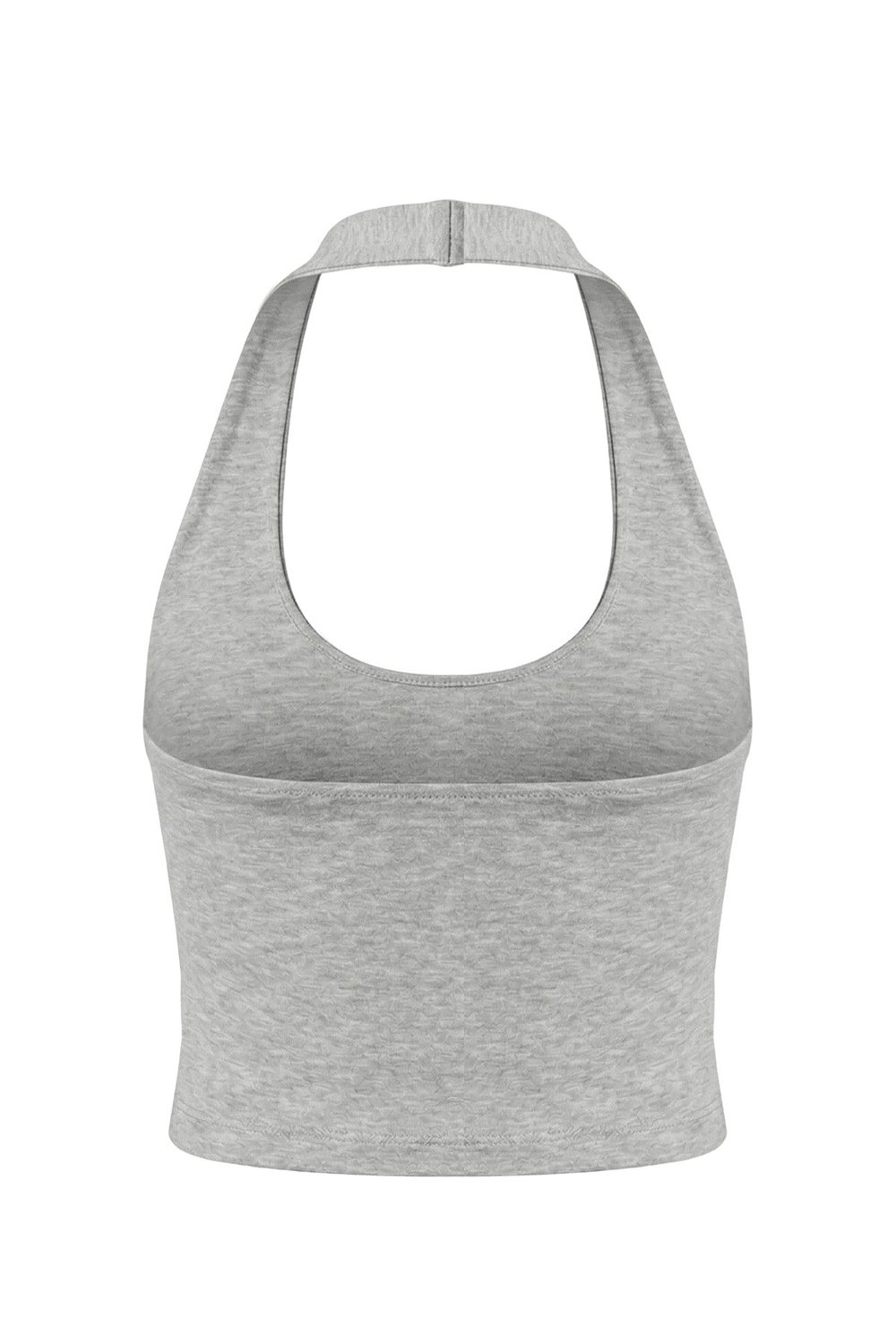 Gri Melanj Viskon Halter Yaka Sırt Dekolteli Kadın Crop Atlet