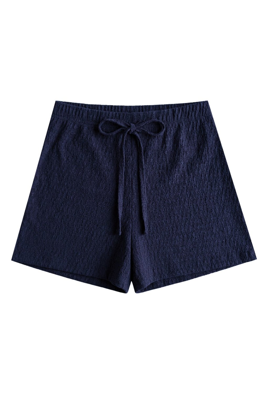 Premium - Tide Collection | Lacivert Bağcıklı Bürümcük Dokulu Rahat Kesim Kadın Şort