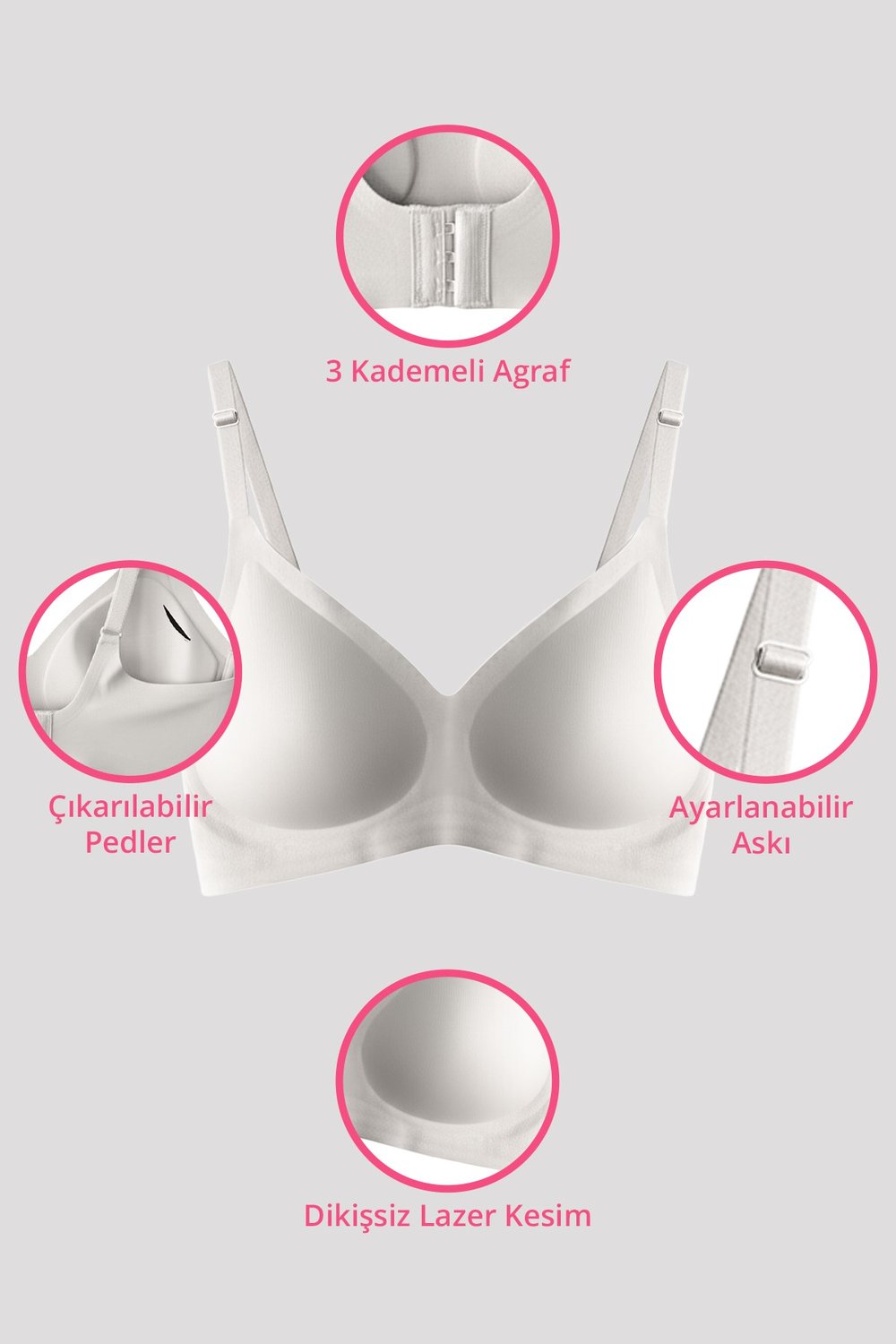 Seamless Bra - Soft | Lazer Kesim Balensiz Ayarlanabilir Askılı Dikişsiz Kadın Sütyen 2li Paket-5