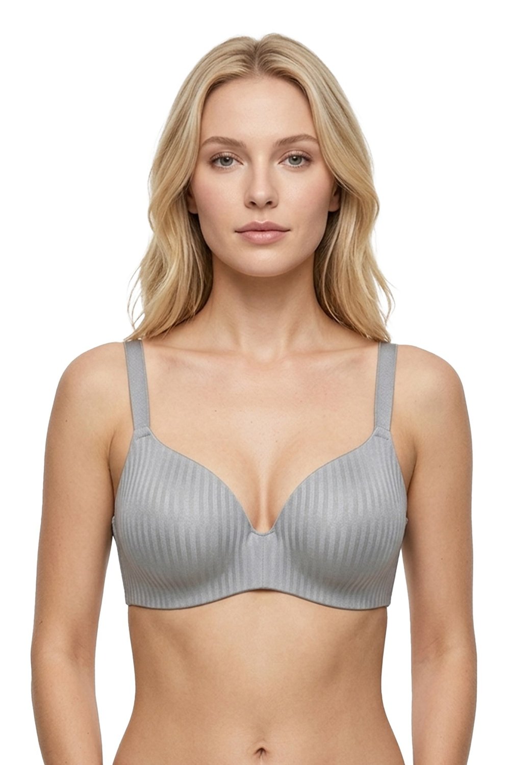 Seamless Bra - Rivelle | Gri Mikro Çizgi Desenli Balensiz Günlük Kadın Sütyen