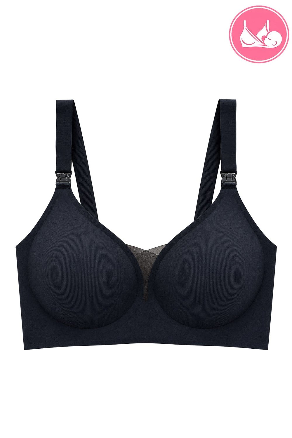 Seamless Bra - Nuvia |Siyah Lazer Kesim Klipsli Önden Açılabilir Rib Dokulu Dikişsiz Emzirme Sütyeni