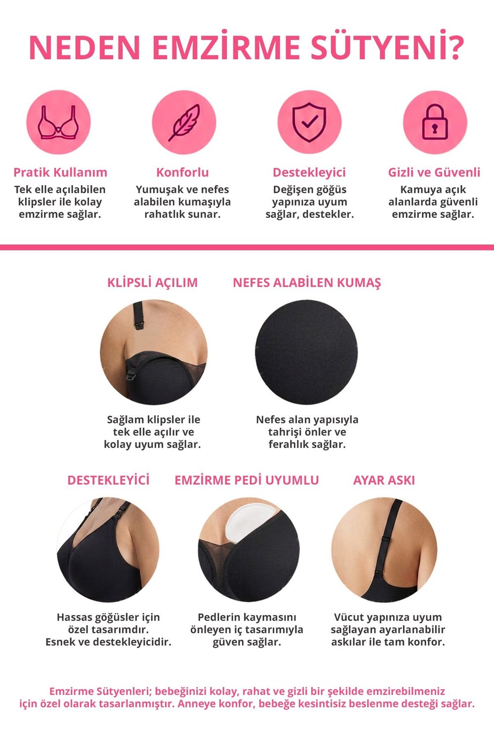 Seamless Bra - Nuvia |Siyah Lazer Kesim Klipsli Önden Açılabilir Rib Dokulu Dikişsiz Emzirme Sütyeni