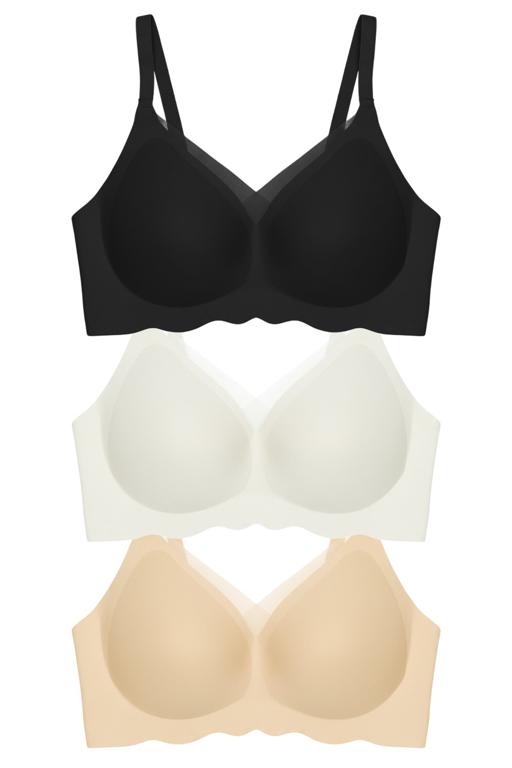 Seamless Bra - Touch | Lazer Kesim Dikişsiz Tül ve Dalga Detaylı Balensiz Kadın Sütyen 3lü Paket