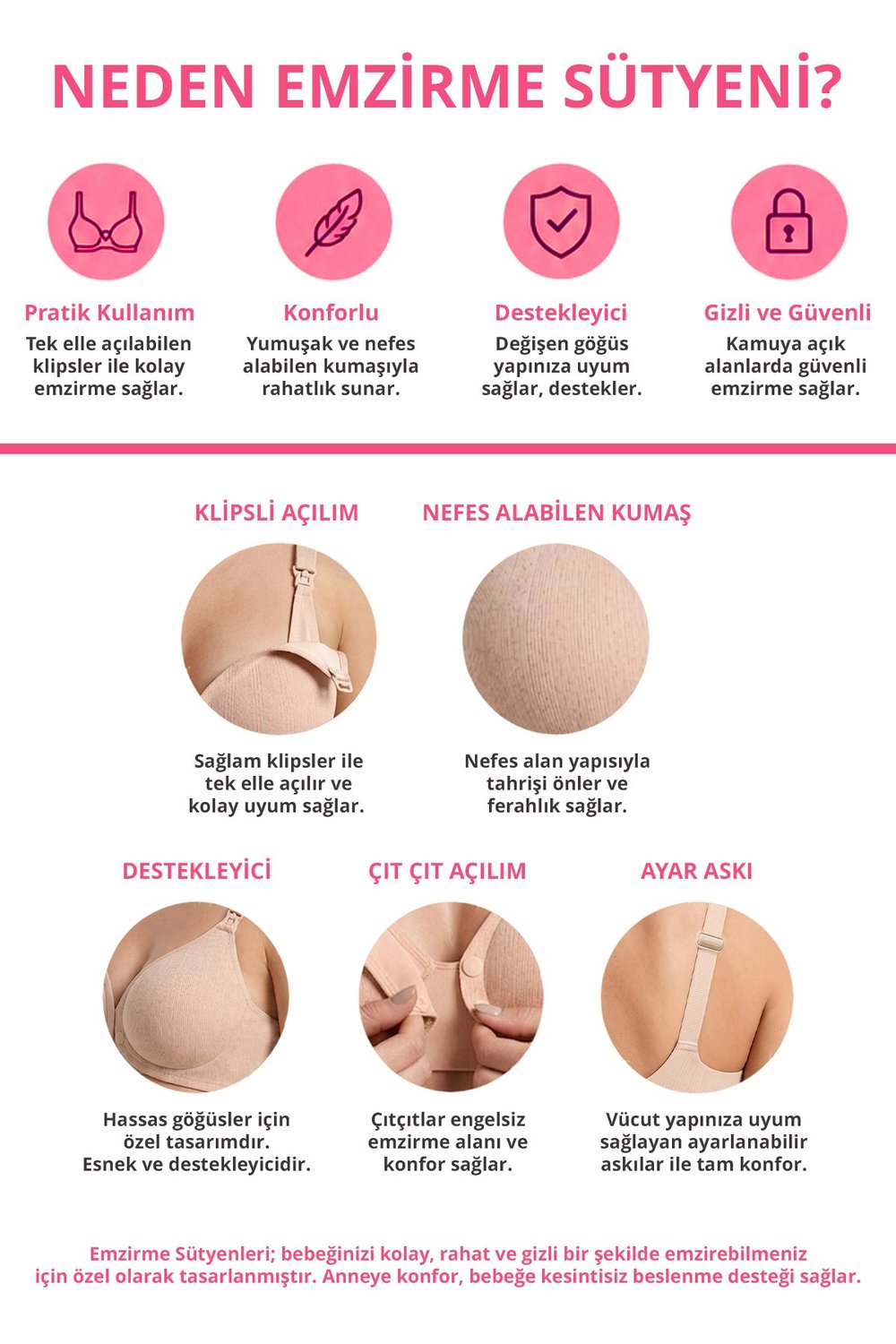 Seamless Bra - Mavelle | Ten Lazer Kesim Klipsli ve Çıtçıtlı Önü Açılabilir Emzirme Sütyeni