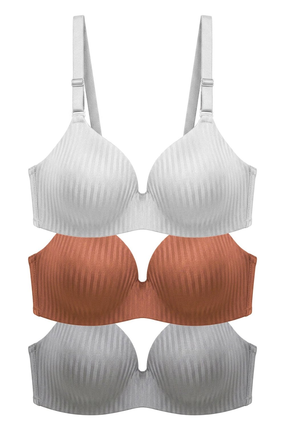 Seamless Bra - Rivelle | Mikro Çizgi Desenli Balensiz Günlük Kadın Sütyen 3lü Paket