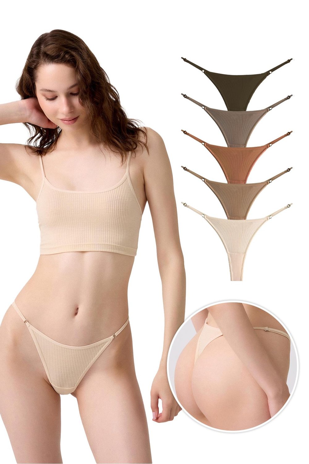 Ayarlanabilir Lastikli Kaşkorse Fitilli Kadın Tanga Külot 5li Paket-2