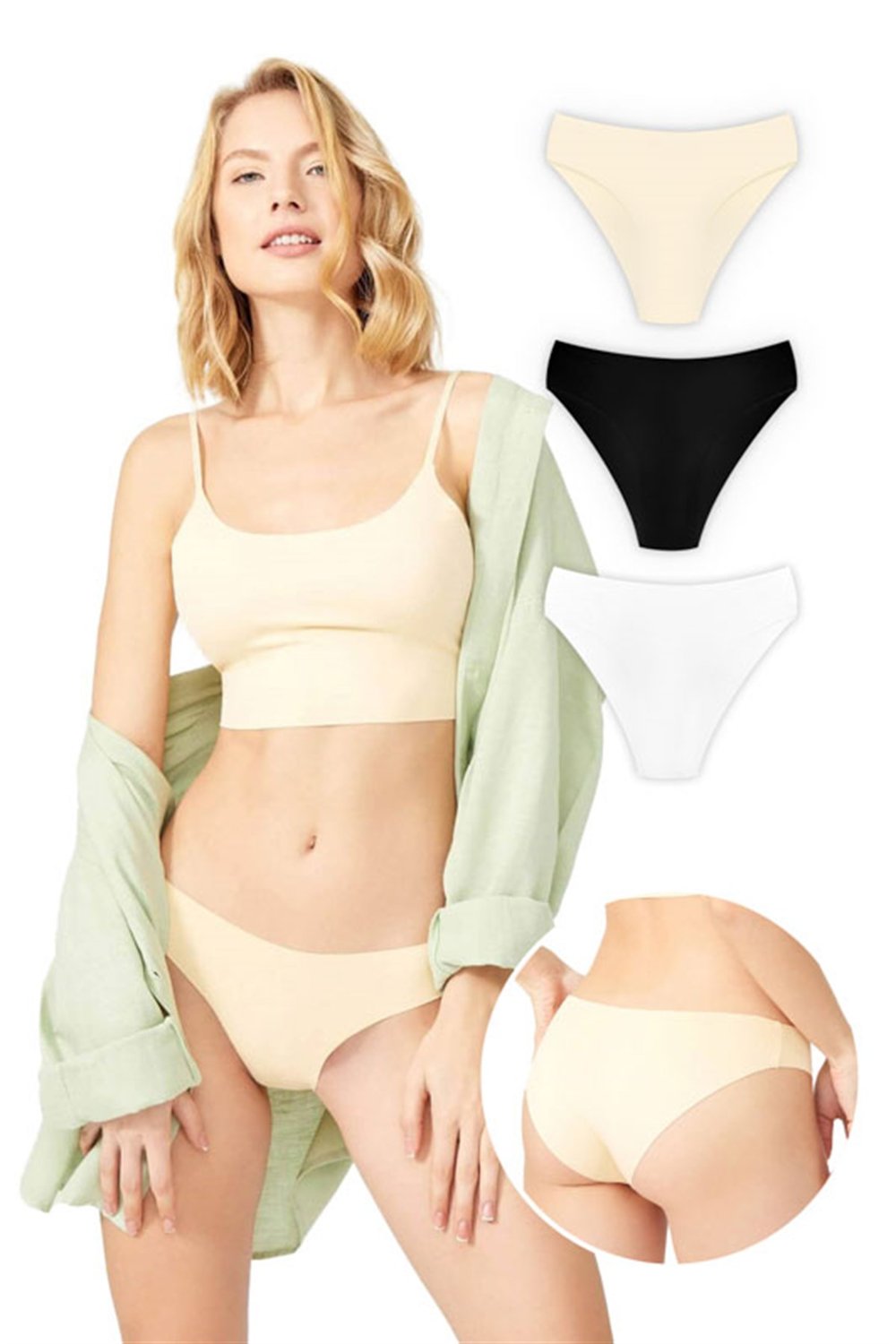 Basic İz Yapmayan Lazer Kesim Kadın Bikini Külot 3lü Paket - 4