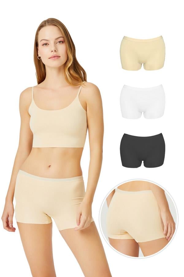Basic Lazer Kesim Dikişsiz Kadın Boxer Külot 3lü Paket