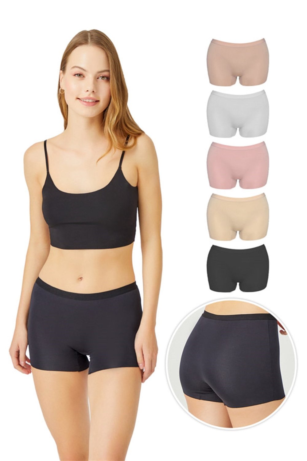 Basic Lazer Kesim Dikişsiz Kadın Boxer Külot 5li Paket