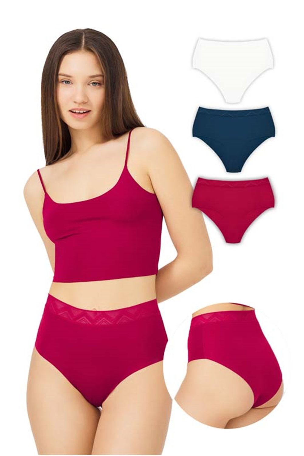 Basic Yüksek Bel Lazer Kesim Bikini Külot 3lü Paket