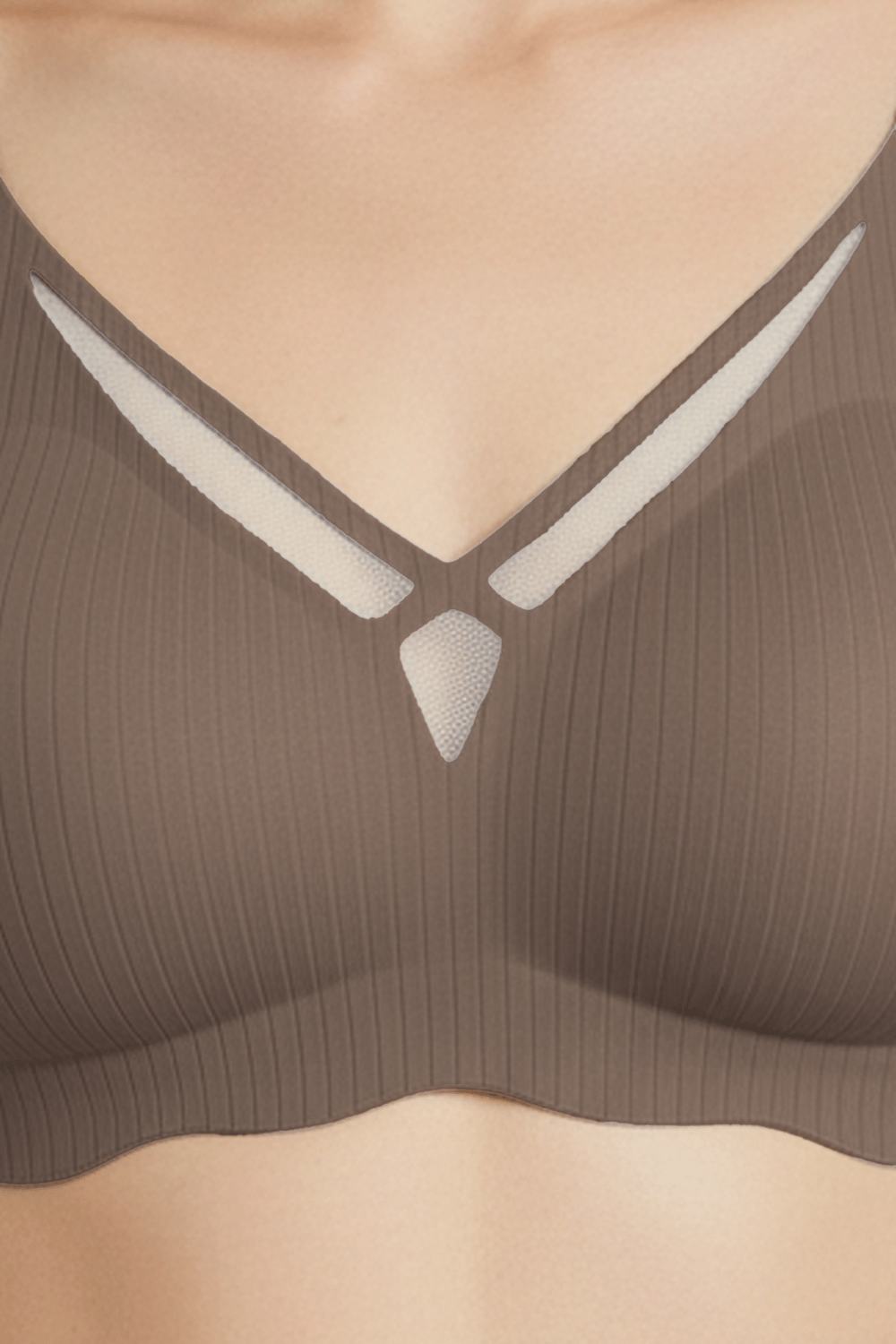 Seamless Bra - Liny | Kahverengi Lazer Kesim Dikişsiz Çizgi Desenli Dekolteli Kadın Sütyen