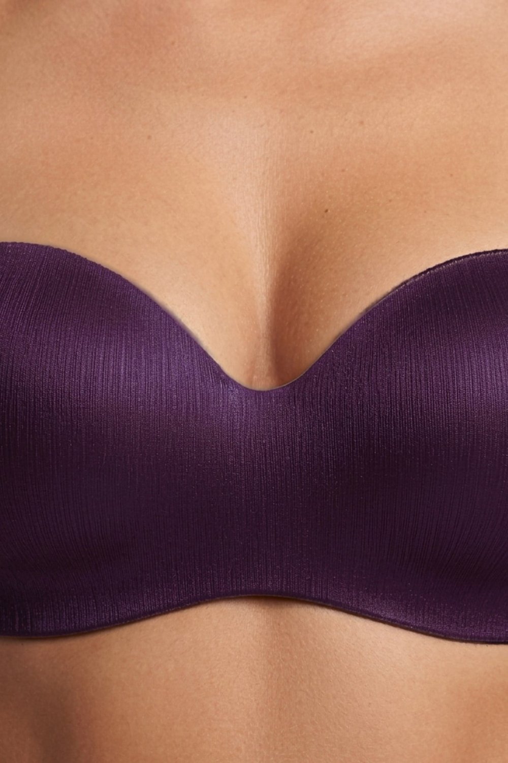 Seamless Bra - Maris | Mürdüm Micro Balenli Parlak Straplez Kadın Sütyen