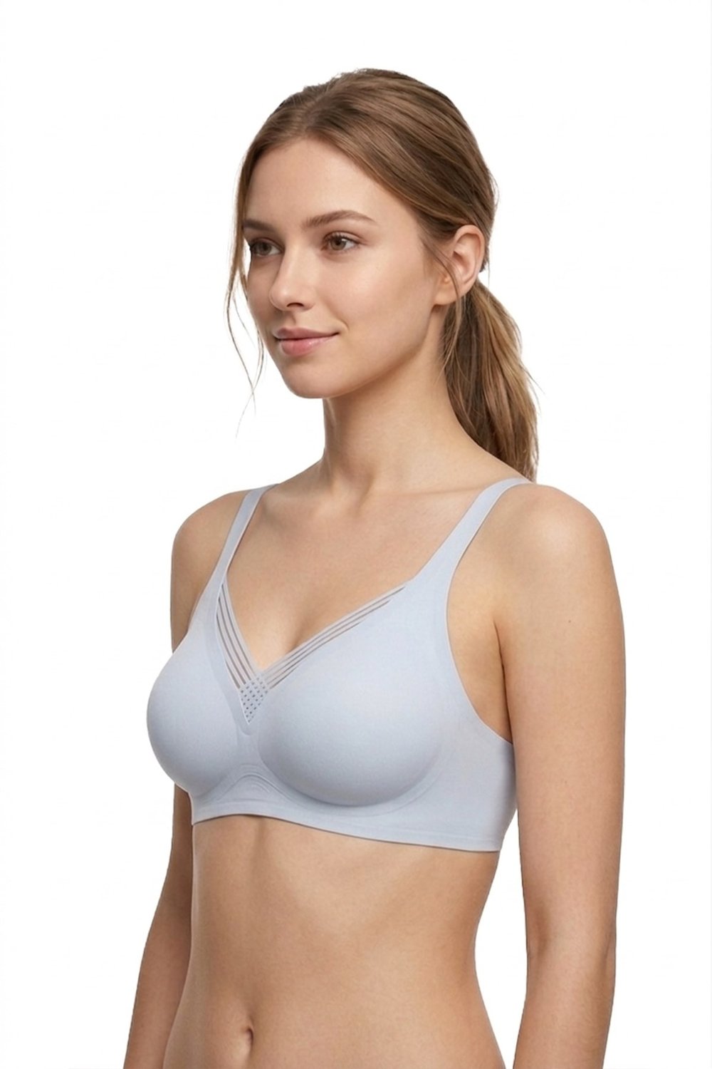 Seamless Bra - Lucent | Gri Lazer Kesim Balensiz Ön Çapraz Şerit Detaylı Kadın Sütyen