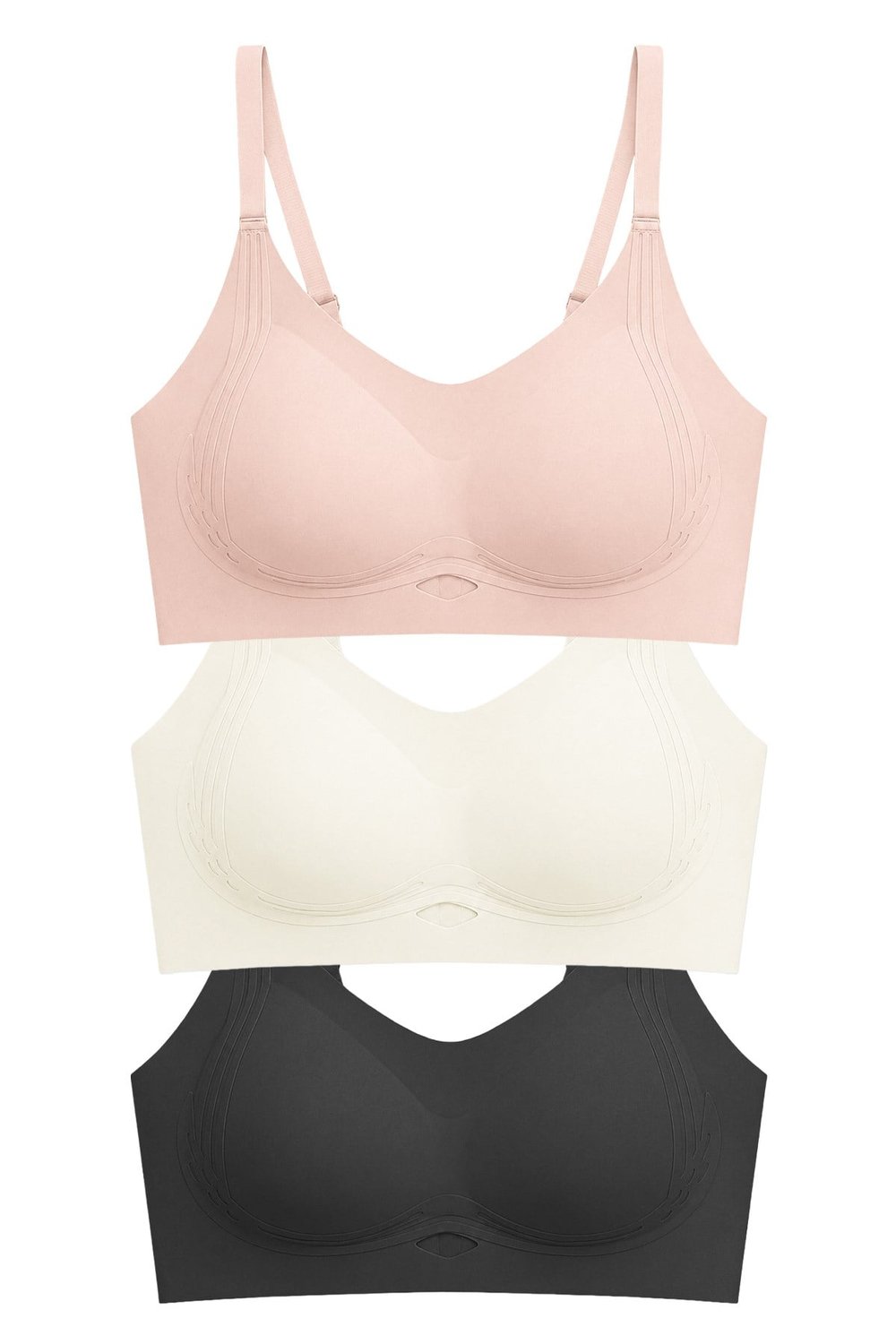 Seamless Bra - Elaris |Lazer Kesim Balensiz Dekolteli Şerit Detay Dikişsiz Kadın Sütyen 3lü Paket-2