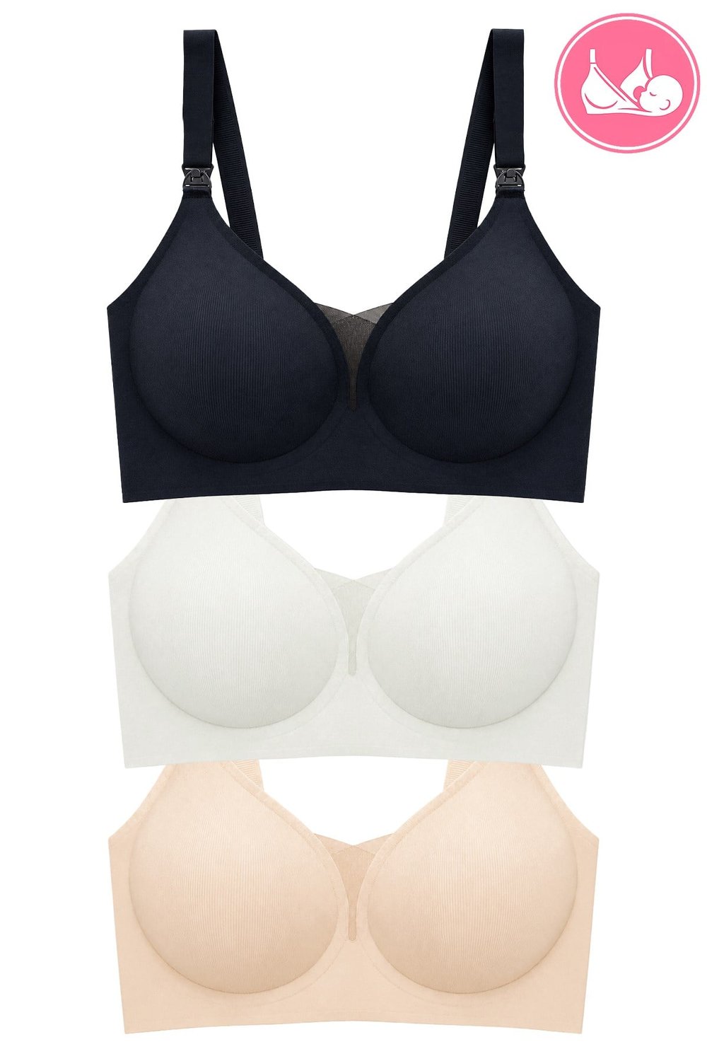 Seamless Bra - Nuvia | Lazer Kesim Klipsli Önden Açılabilir Dikişsiz Emzirme Sütyeni 3lü Paket