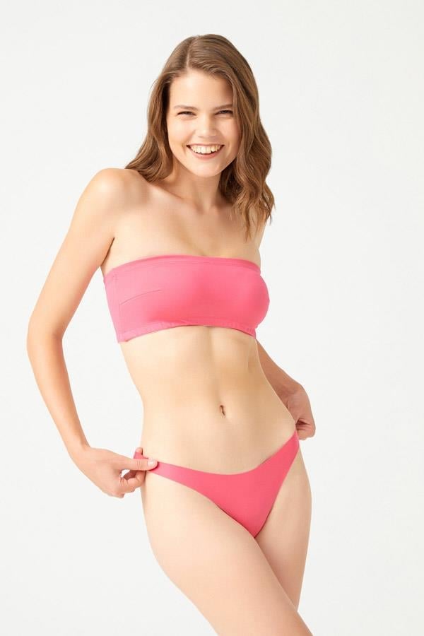 Straplez Crop Top Büstiyer Pembe