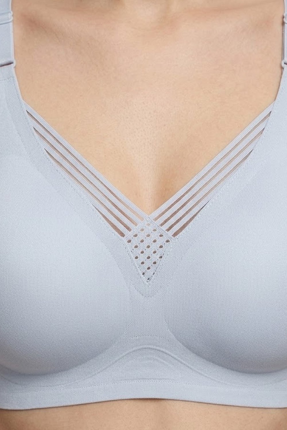 Seamless Bra - Lucent | Gri Lazer Kesim Balensiz Ön Çapraz Şerit Detaylı Kadın Sütyen