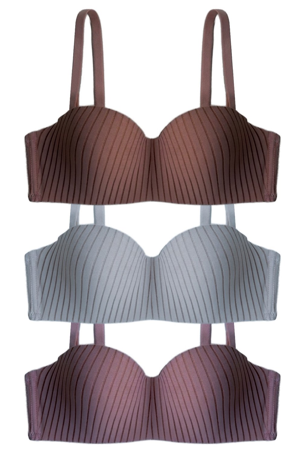Seamless Bra - Striva | Mikro Çizgi Desenli Balenli Toparlayıcı Kadın Sütyen 3lü Paket