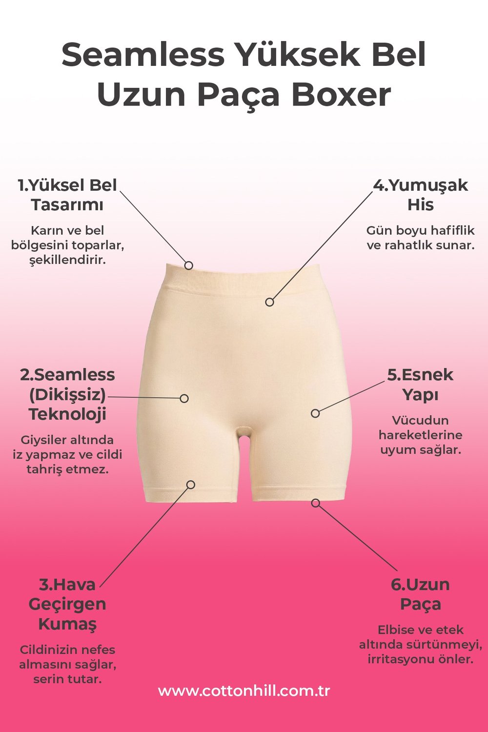 Cottonhill Premium - Kadın Ultra-Rahat Seamless Yüksek Bel Uzun Paça Boxer 3lü Paket