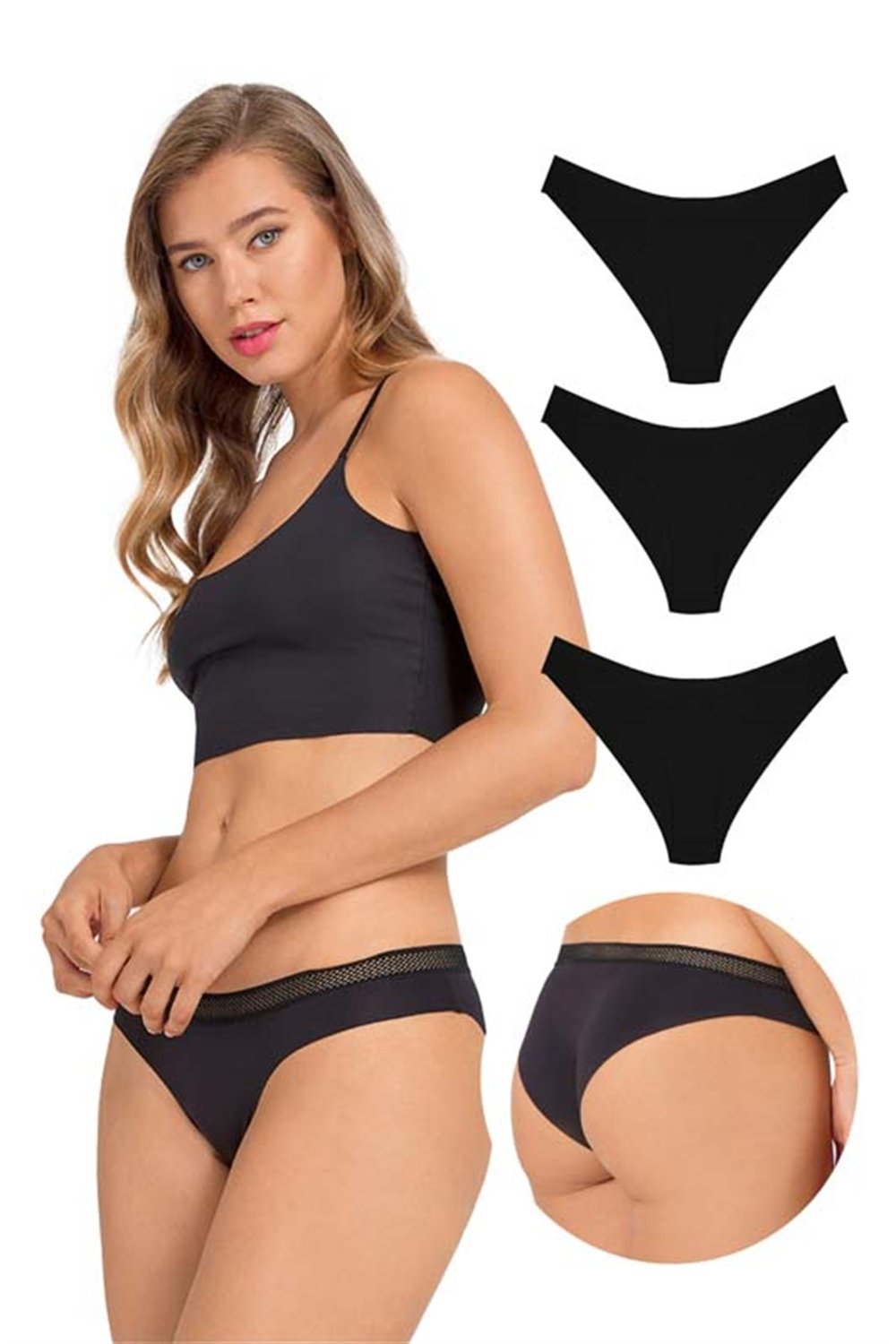 File Lastikli Lazer Kesim Bikini Külot 3lü Paket - 5