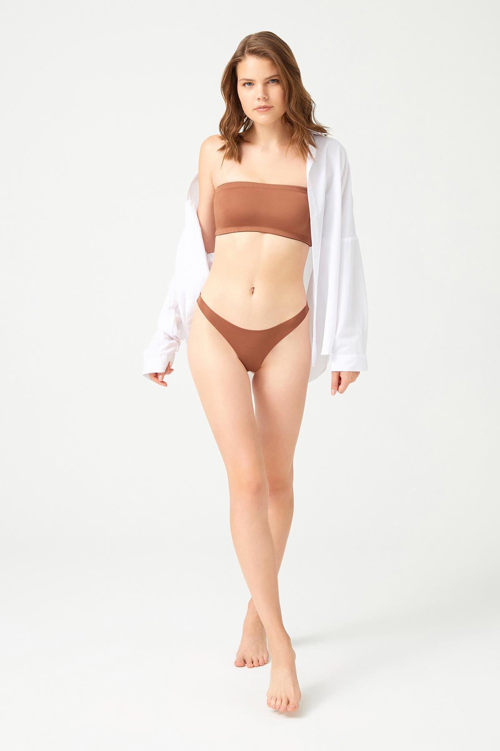 Straplez Crop Top Büstiyer Sütlü Kahve