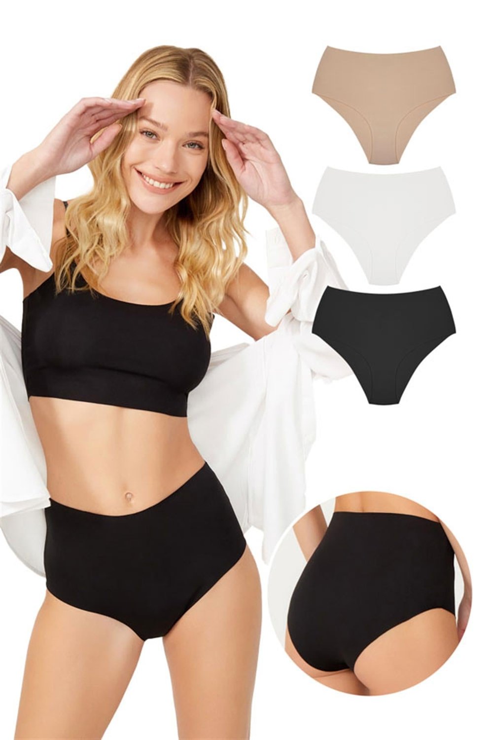 Yüksek Bel Basic Lazer Kesim Bikini Külot 3lü Paket - 6