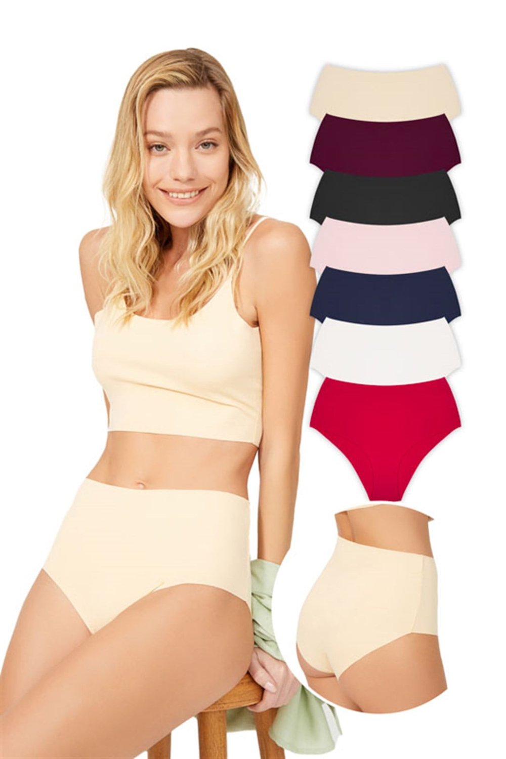 Yüksek Bel Basic Lazer Kesim Bikini Külot 7li Paket - 2