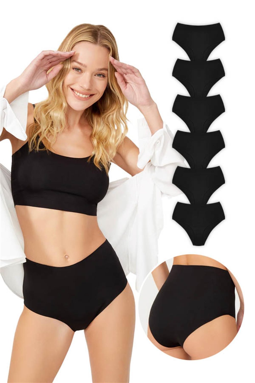 Yüksek Bel Basic Lazer Kesim Bikini Külot 6lı Paket