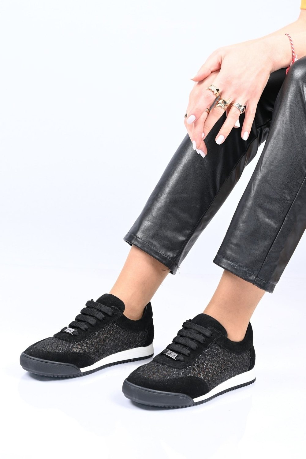 Bestello Bağcıklı Fileli Termo Taban Hakiki Deri Sneaker 338-7091 Kadın Ayakkabı338-7091_SIYAH SUET_36Spor Ayakkabı & Sneaker