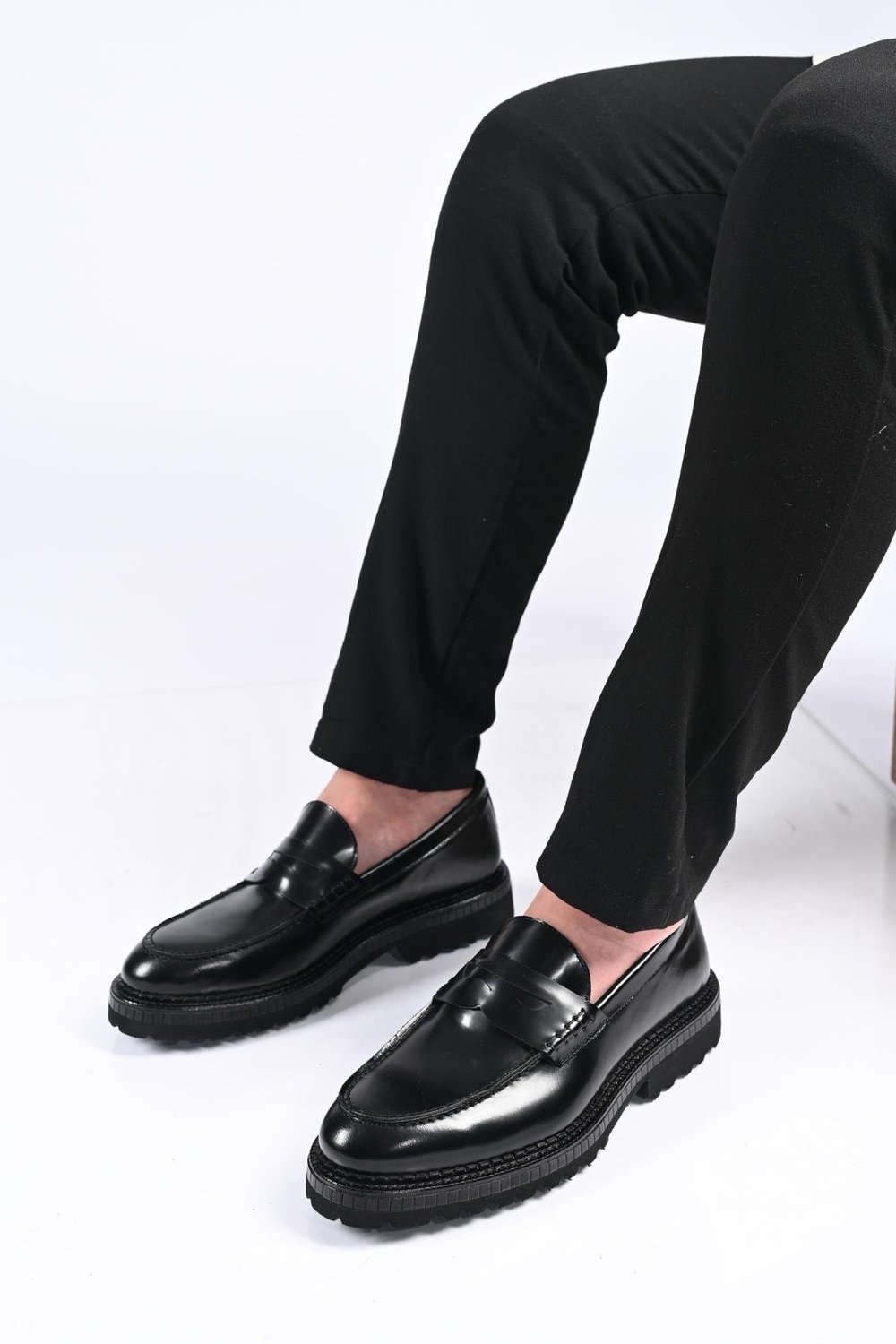 Bestello Bağcıksız  Eva Taban Hakiki Deri Loafer 174-802 Erkek Ayakkabı174-802_SIYAH ACMA_40Loafer