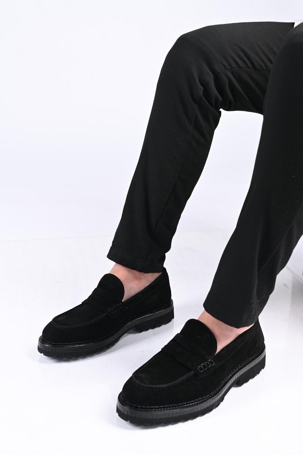 Bestello Bağcıksız  Eva Taban Hakiki Deri Loafer 174-802 Erkek Ayakkabı174-802_SIYAH SUET_40Loafer