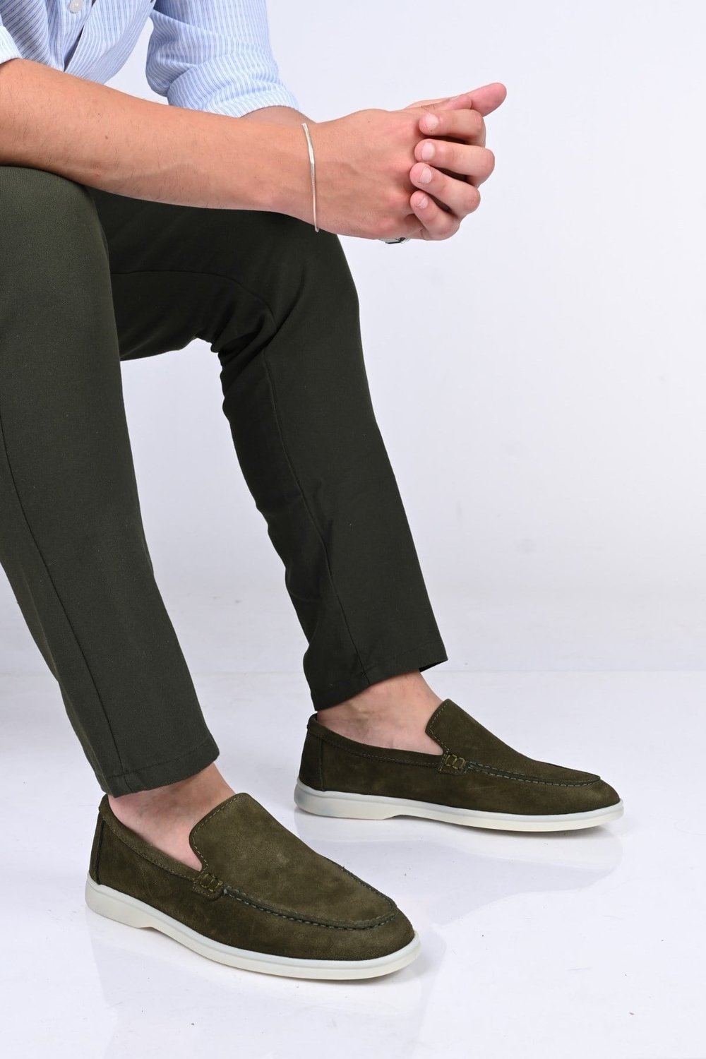 Bestello Bağcıksız Kauçuk Taban Hakiki Deri Loafer 028-2000 Erkek Ayakkabı028-2000_HAKI SUET_39Loafer