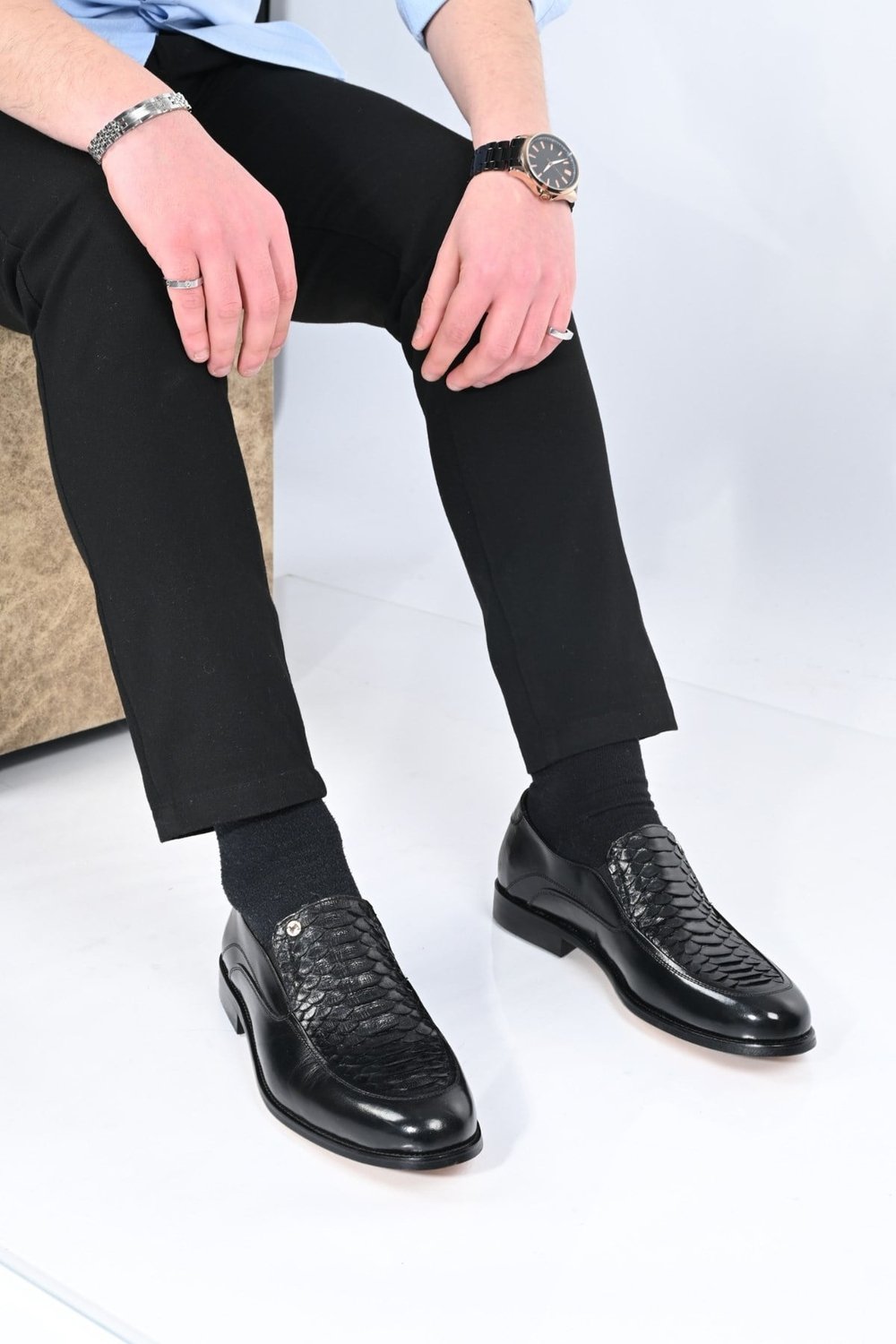 Bestello Bağcıksız Kösele Taban Hakiki Piton Deri Klasik Ayakkabı 333-3124 Erkek Ayakkabı333-3124_SIYAH_39Klasik Ayakkabı