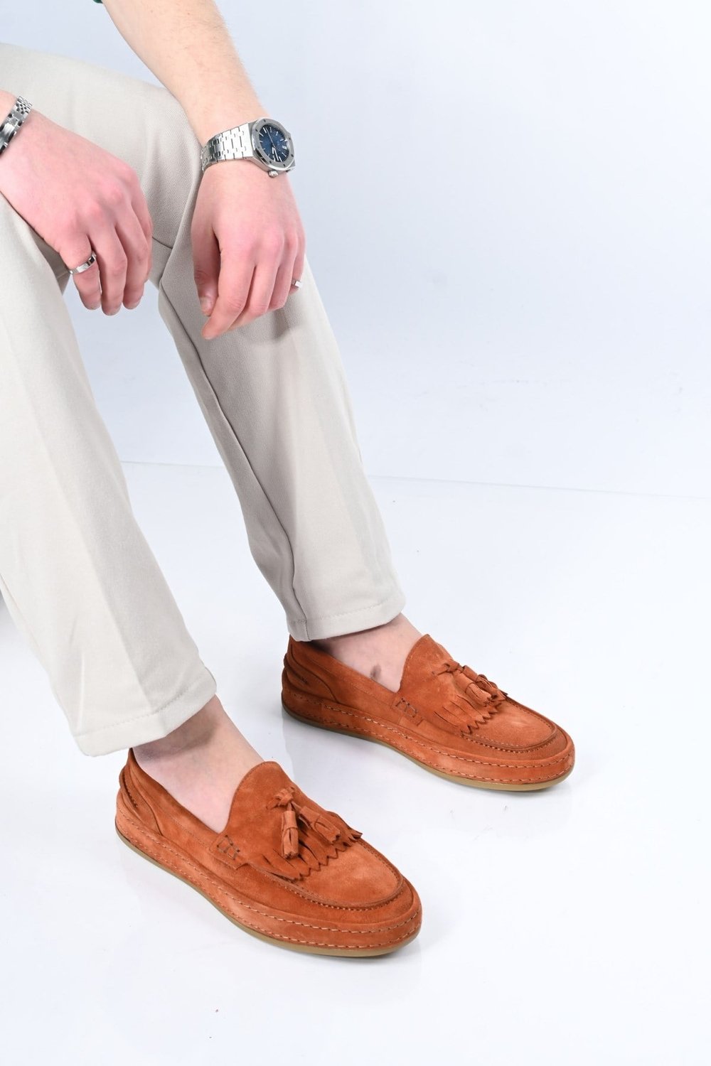 Bestello Bağcıksız Püsküllü Kauçuk Taban Hakiki Deri Loafer 174-302 Erkek Ayakkabı174-302_KIREMIT SU_40Loafer