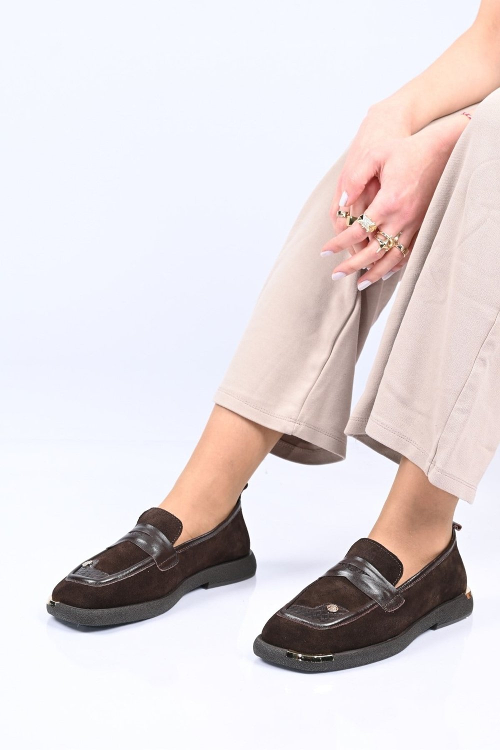 Bestello Bağcıksız Toka Detaylı Termo Taban Hakiki Deri Loafer 338-7082 Kadın Ayakkabı338-7082_KAHVE SUET_36Babet & Loafer