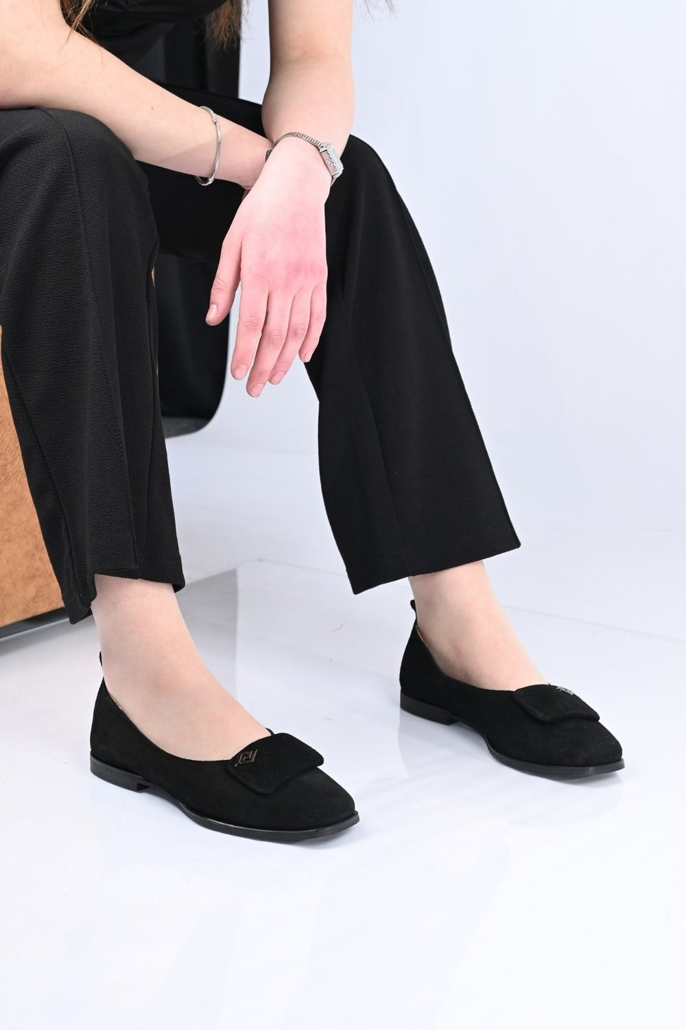 Bestello Bağcıksız Tokalı Jurdan Taban Hakiki Deri Babet 343-089-110 Kadın Ayakkabı343-089-110_SIYAH SUET_36Babet & Loafer