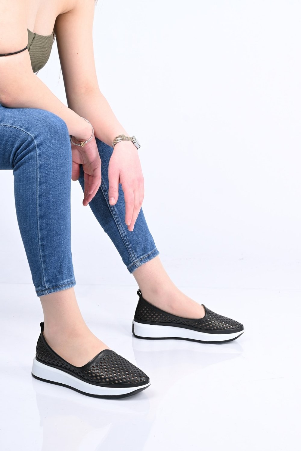 Bestello Bağcıksız Zımba Detaylı Poli Taban Hakiki Deri Casual 328-2040 Kadın Ayakkabı328-2040_SIYAH_36Kadın Casual Ayakkabı