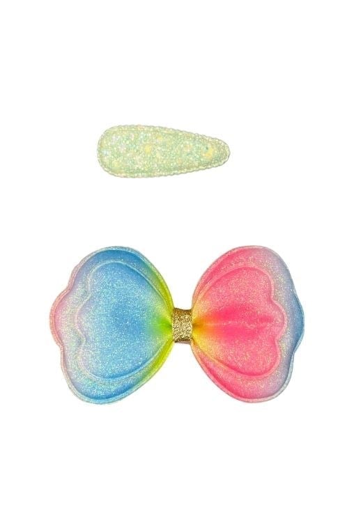 Lokum Kids 2'li Gökkuşağı Fiyonk ve Mint Yeşili Simli Toka Seti