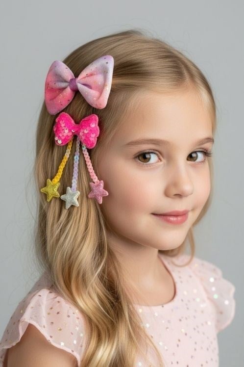 Lokum Kids 2'li Pembe Yıldız Kuyruklu Payetli Fiyonk Toka Seti