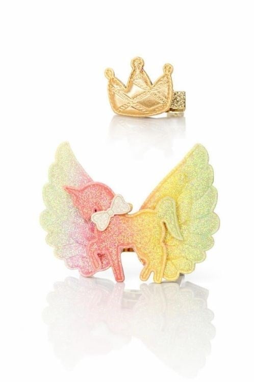Lokum Kids 2'li Unicorn ve Altın Taç Figürlü Toka Seti