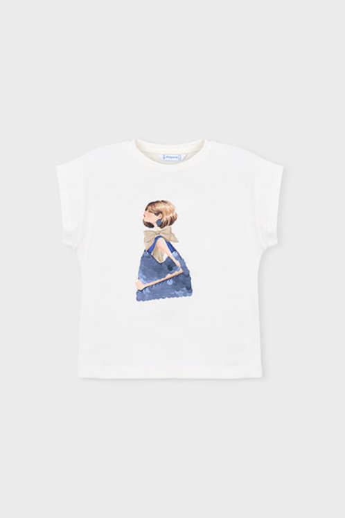 Mayoral Kız Çocuk Desenli T-shirt Beyaz