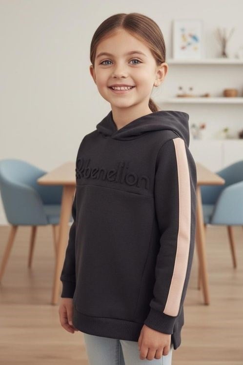 United Colors of Benetton Kız Çocuk Kapüşonlu Sweatshirt-Antrasit