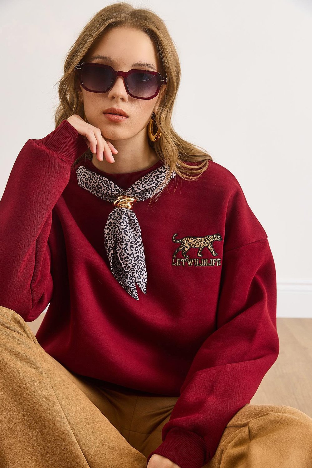 Fular Detaylı Şardonlu Sweatshirt Bordo