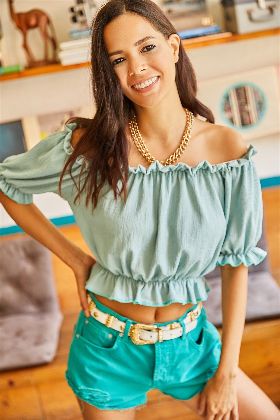 Gipsy Crop Örme Bluz Mint Yeşili