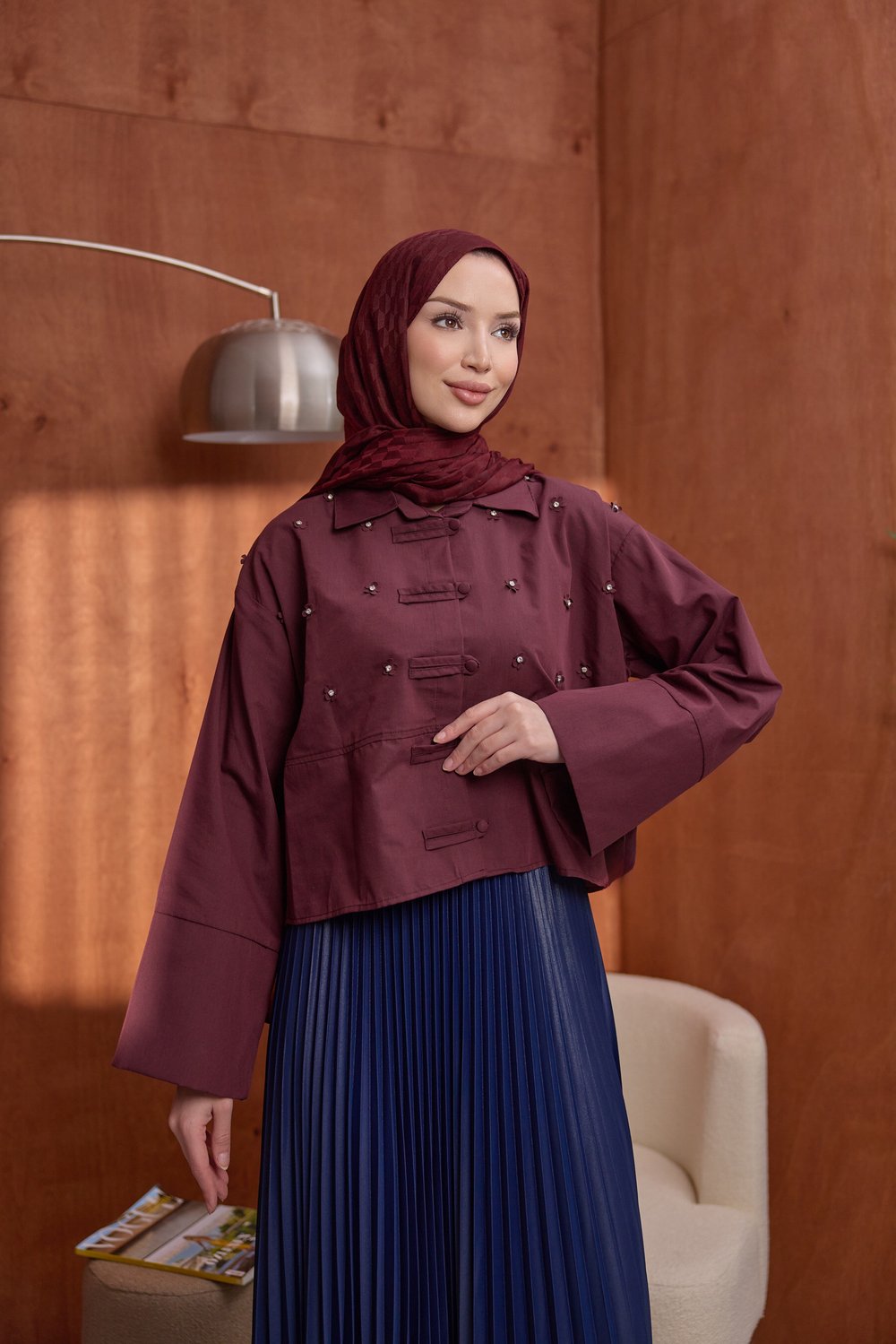 Çiçekli Gömlek Burgundy