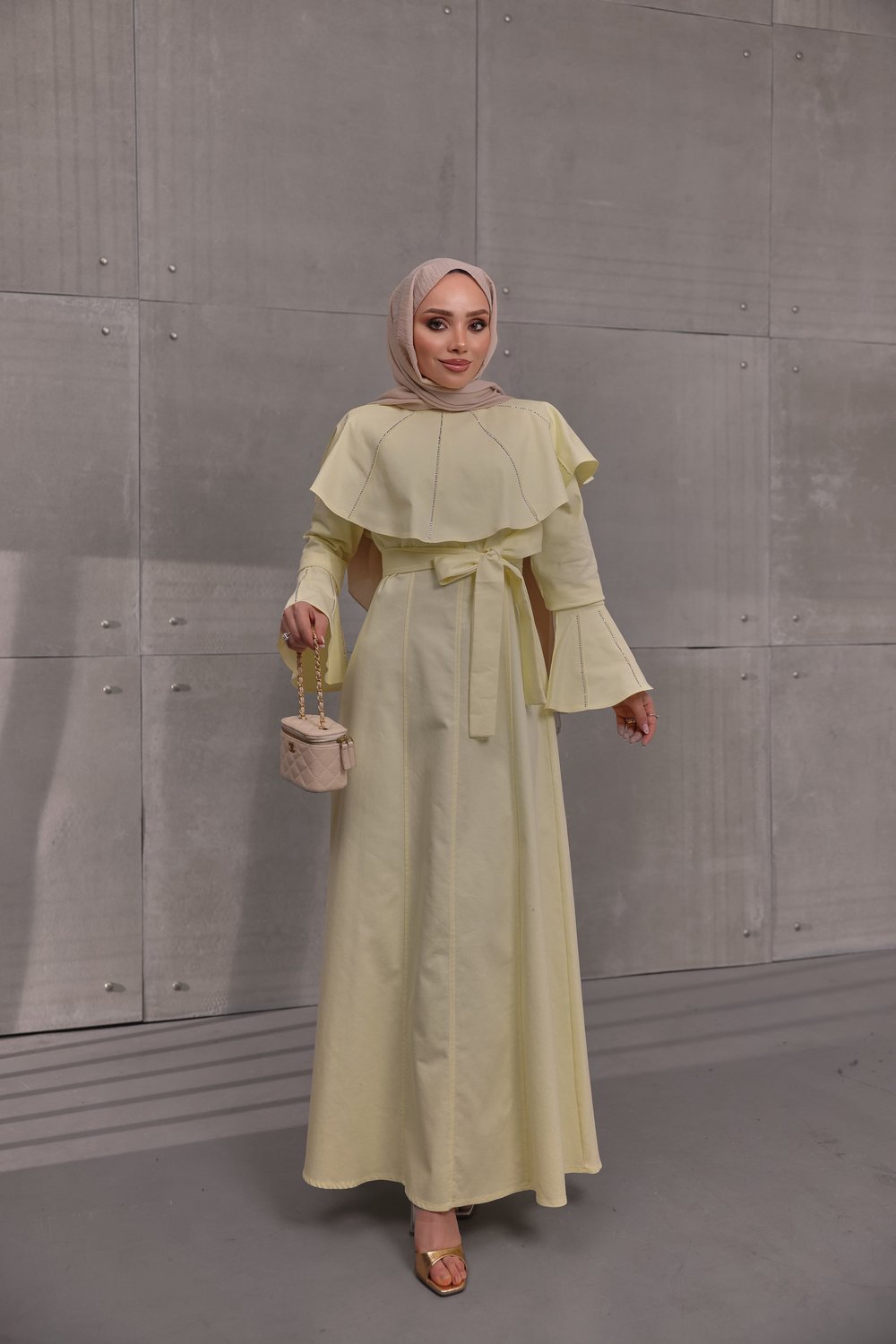 Gabardin Elbise Sarı