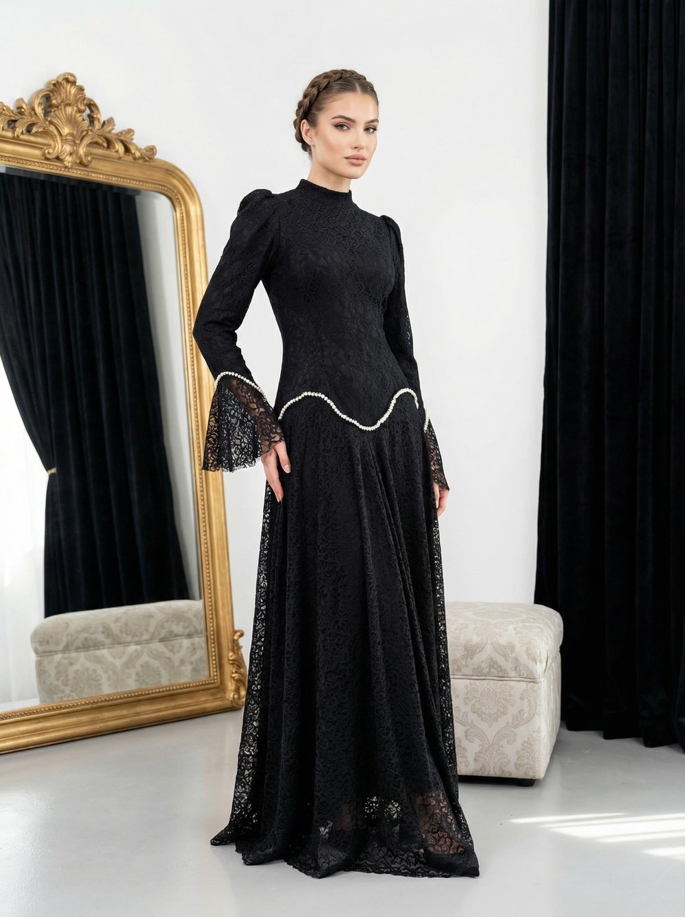 Leyla Dantel Takım Siyah