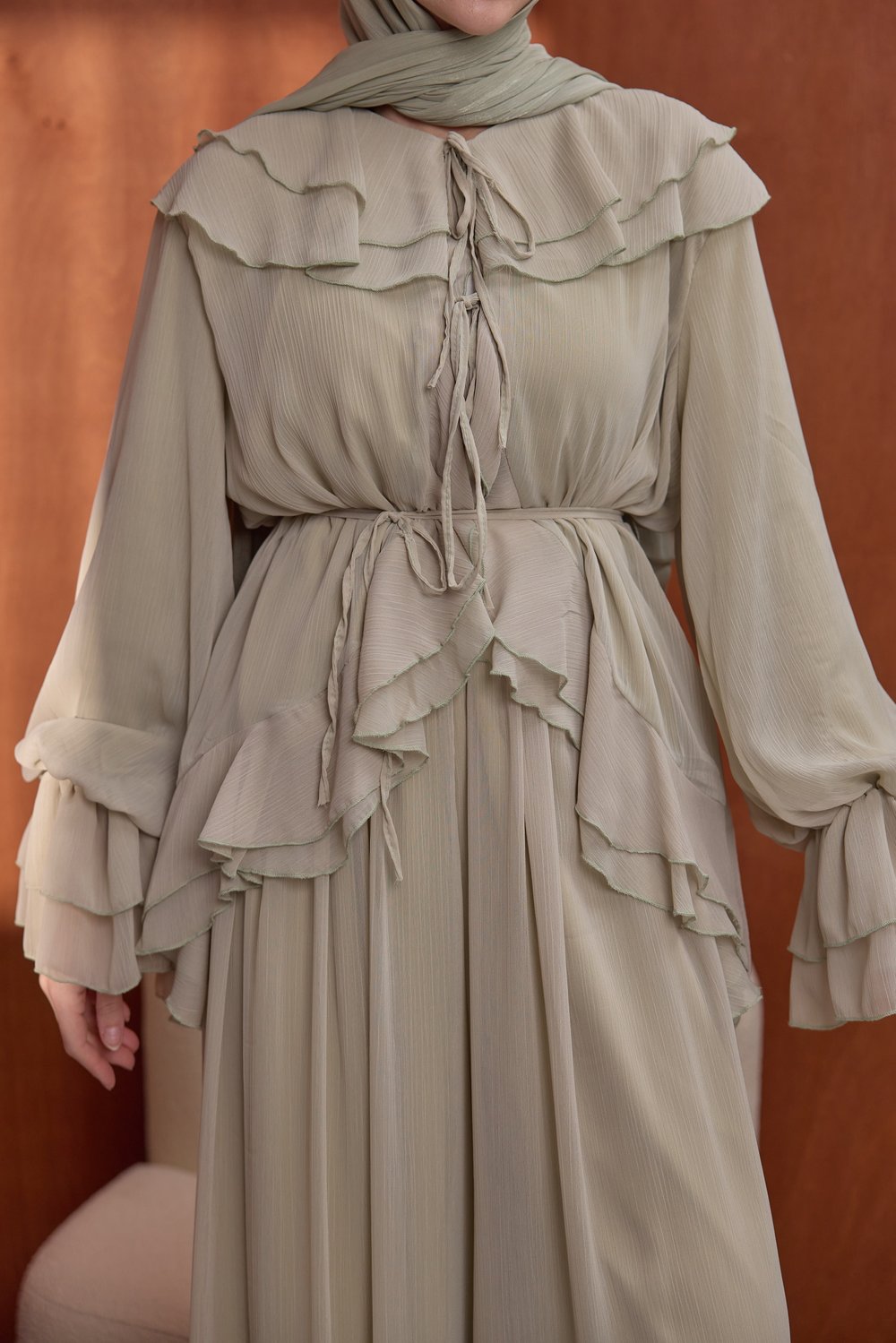Yaka Ve Kol Volanlı Takım Yeşil 