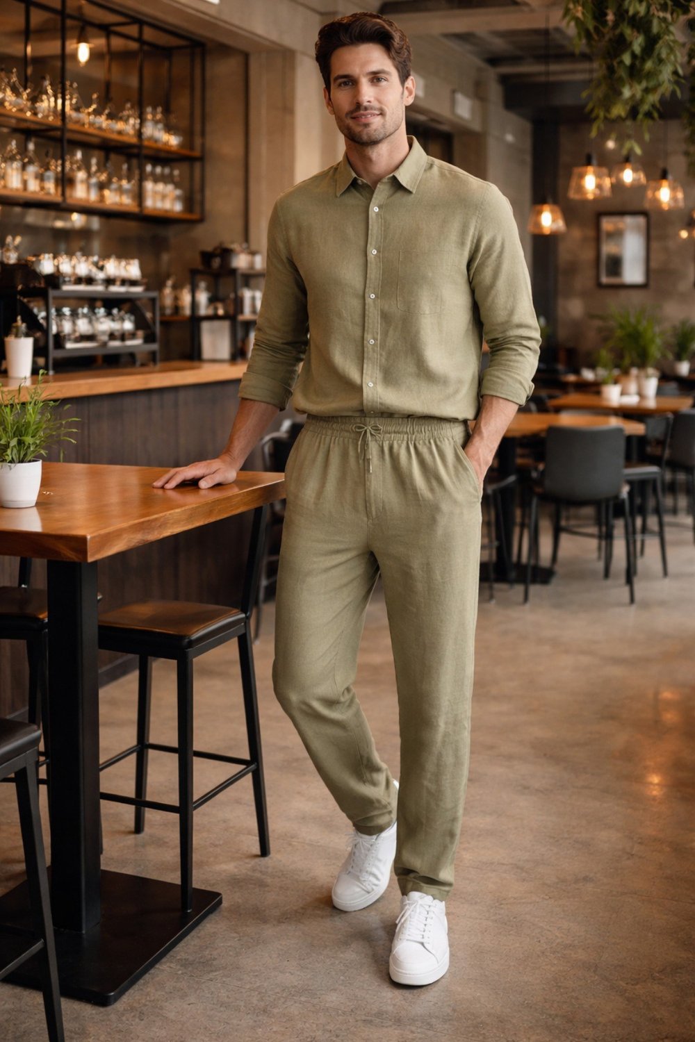 Erkek Oversize Keten Takım Salaş Kesim Gömlek Pantolon Yazlık Kombin