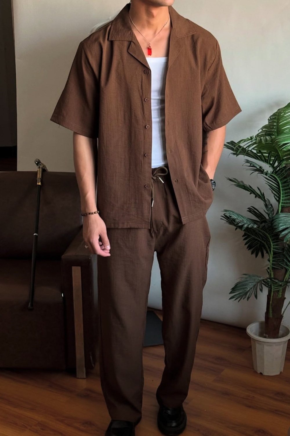 Tarz CoolAlt - Üst TakımYTKM025R01Erkek Apaj Yaka Gömlek Pantolon Takım
